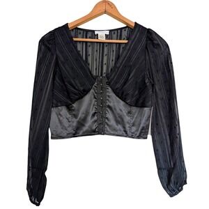 Cropped Babydoll Corset Top Medium Satin Sheer Goth Vamp Witchy Club Coquette